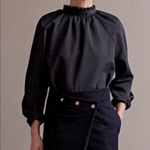 Atlantique Ascoli Paris Cotton Black Blouse Long Sleeve Made in France Size XS